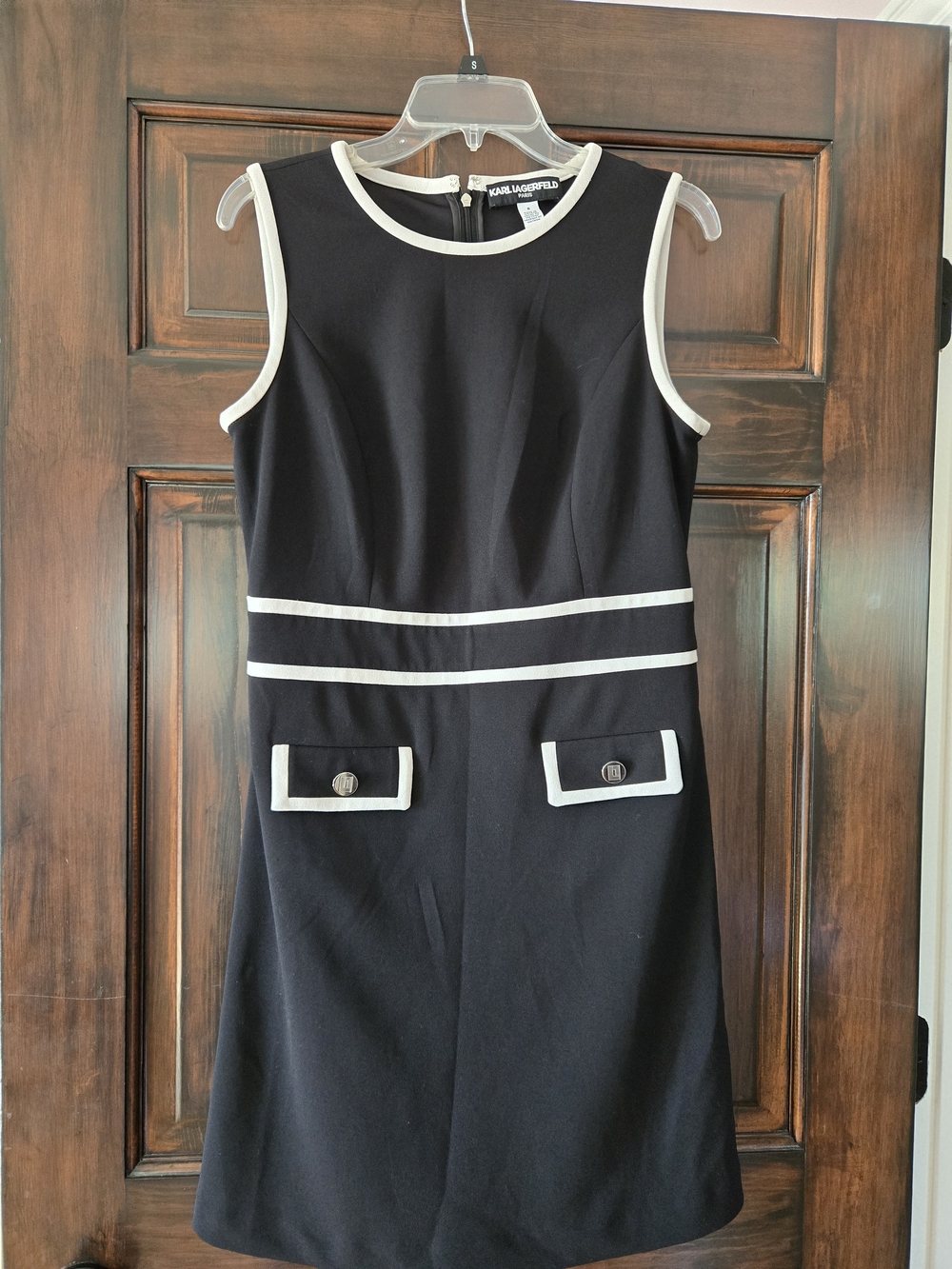 Karl Lagerfeld Black and White Sleeveless A-Line Dress